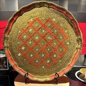 VTG Italian Florentine Hand Painted Wooden Gold and Orange Decorative Tray